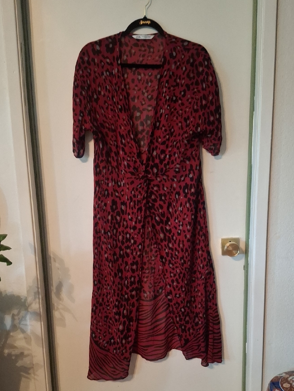 Zara Red Leopard/tiger Print Sheer Dress/swim Cover with Twist Front